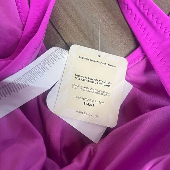 Fabletics Bright Pink Tie One Piece Swimsuit Women XXL‎ H-1 - NWT - Picture 6 of 7